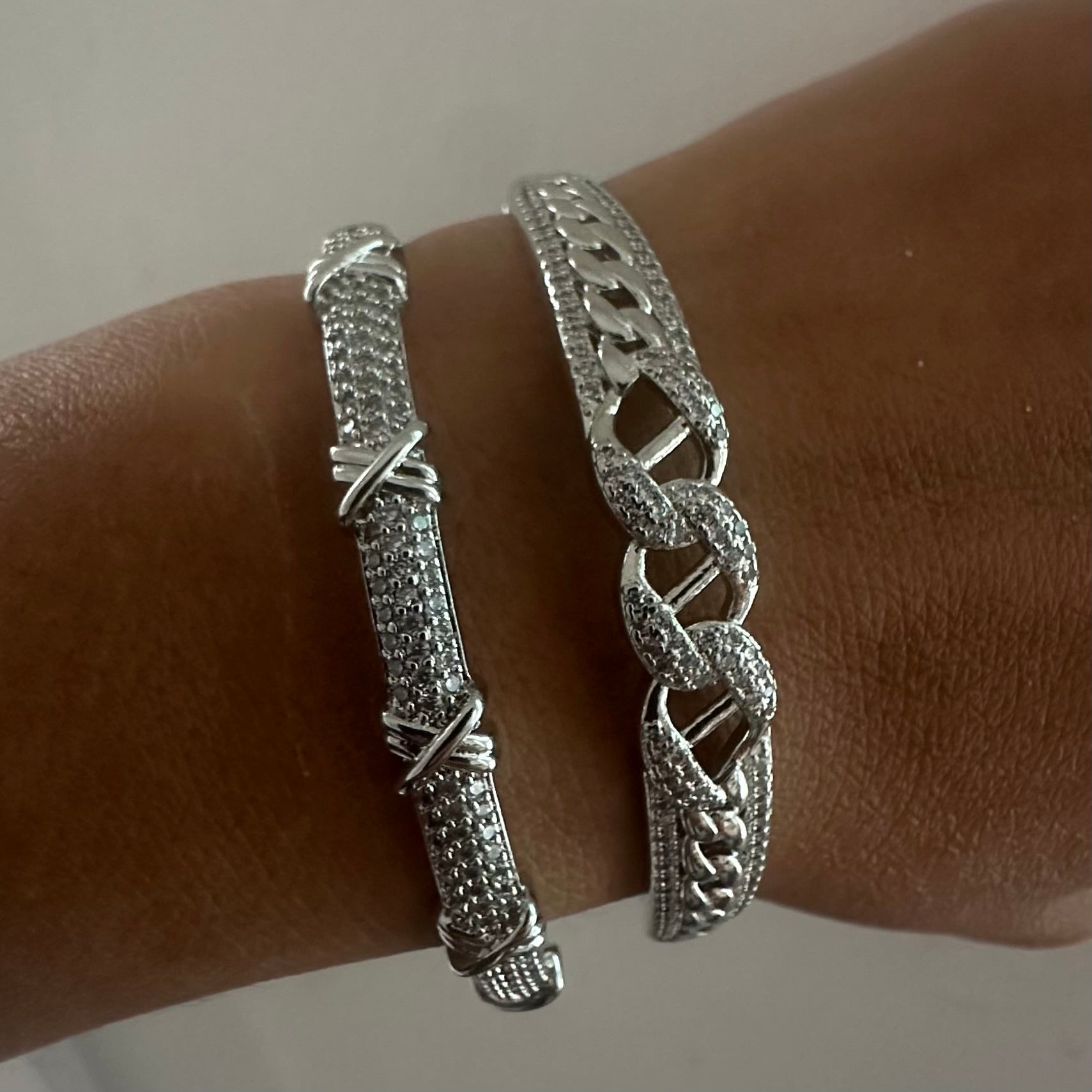 Silver cuban x bangles