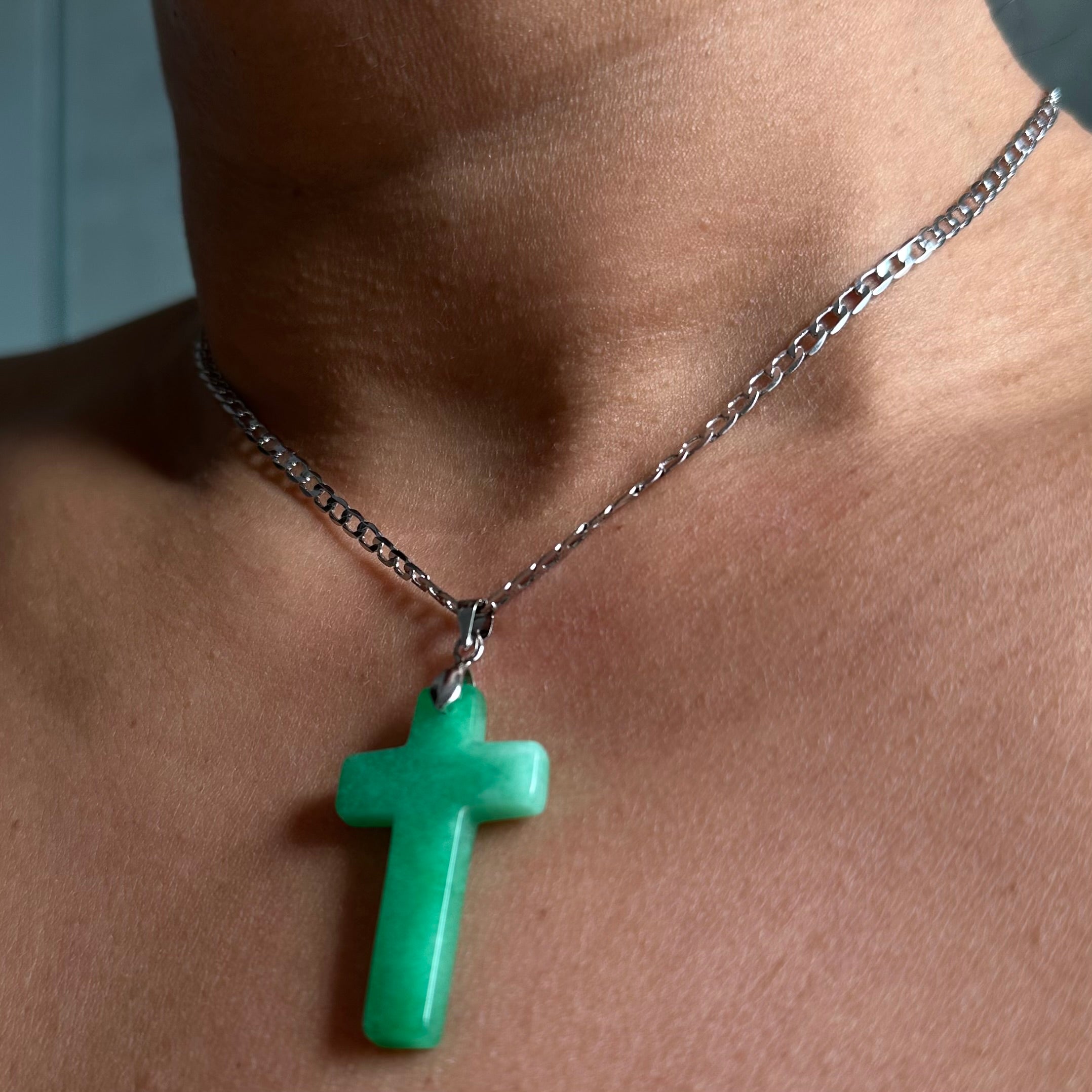 Jade Cross Necklace Pendant 1.5”