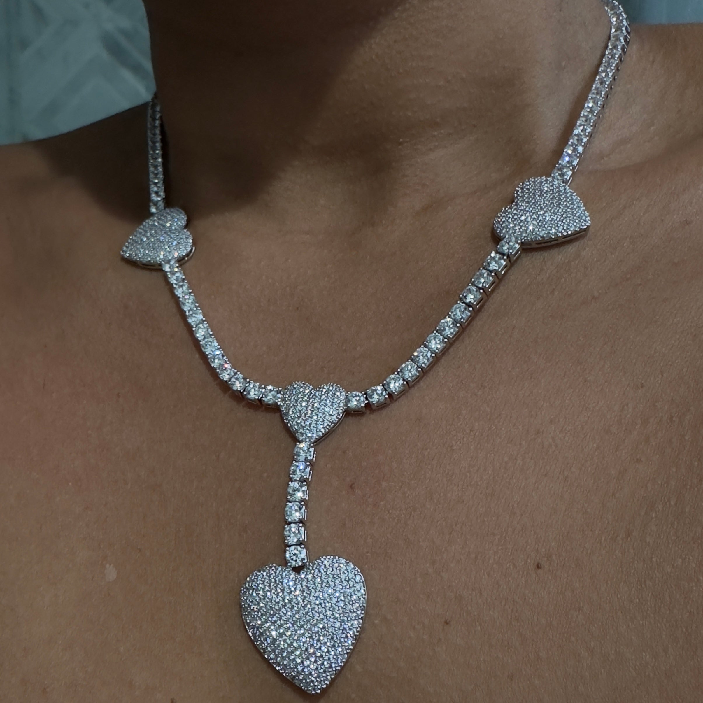 Heart Drop Tennis Necklace