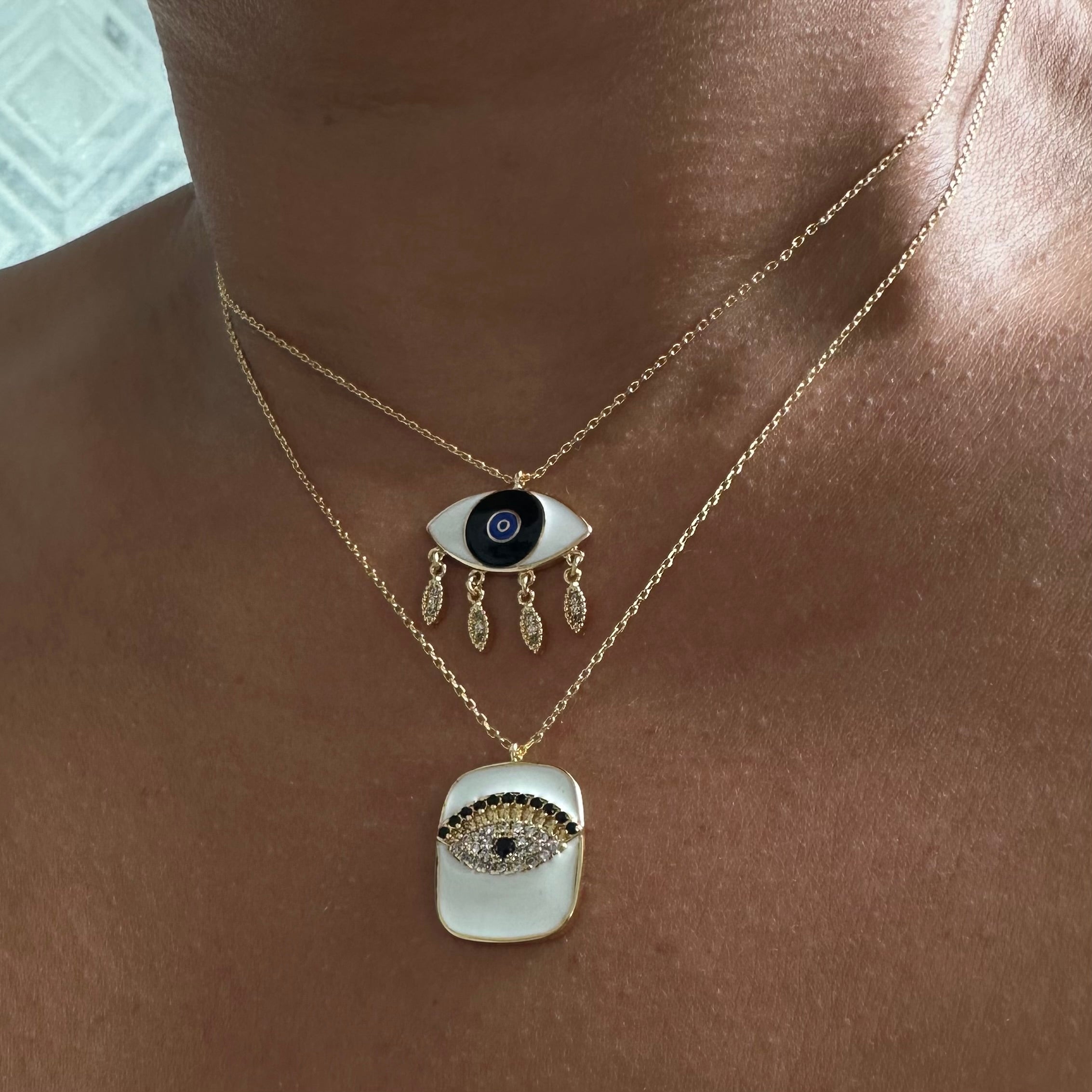 Eye White Charm Duo Set Necklace