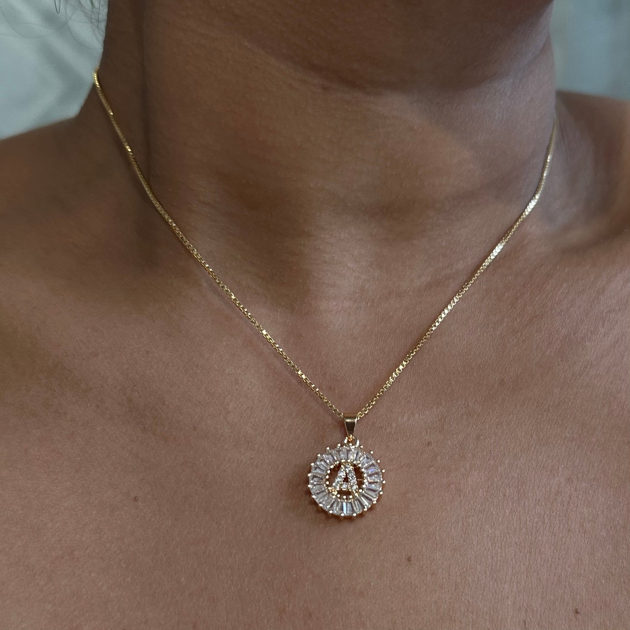 Micro Initial Baguette Circular Pendant