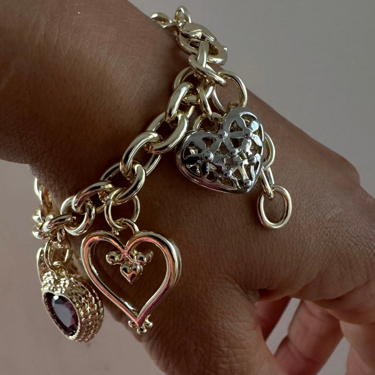 Quilted Heart Charm Bracelet
