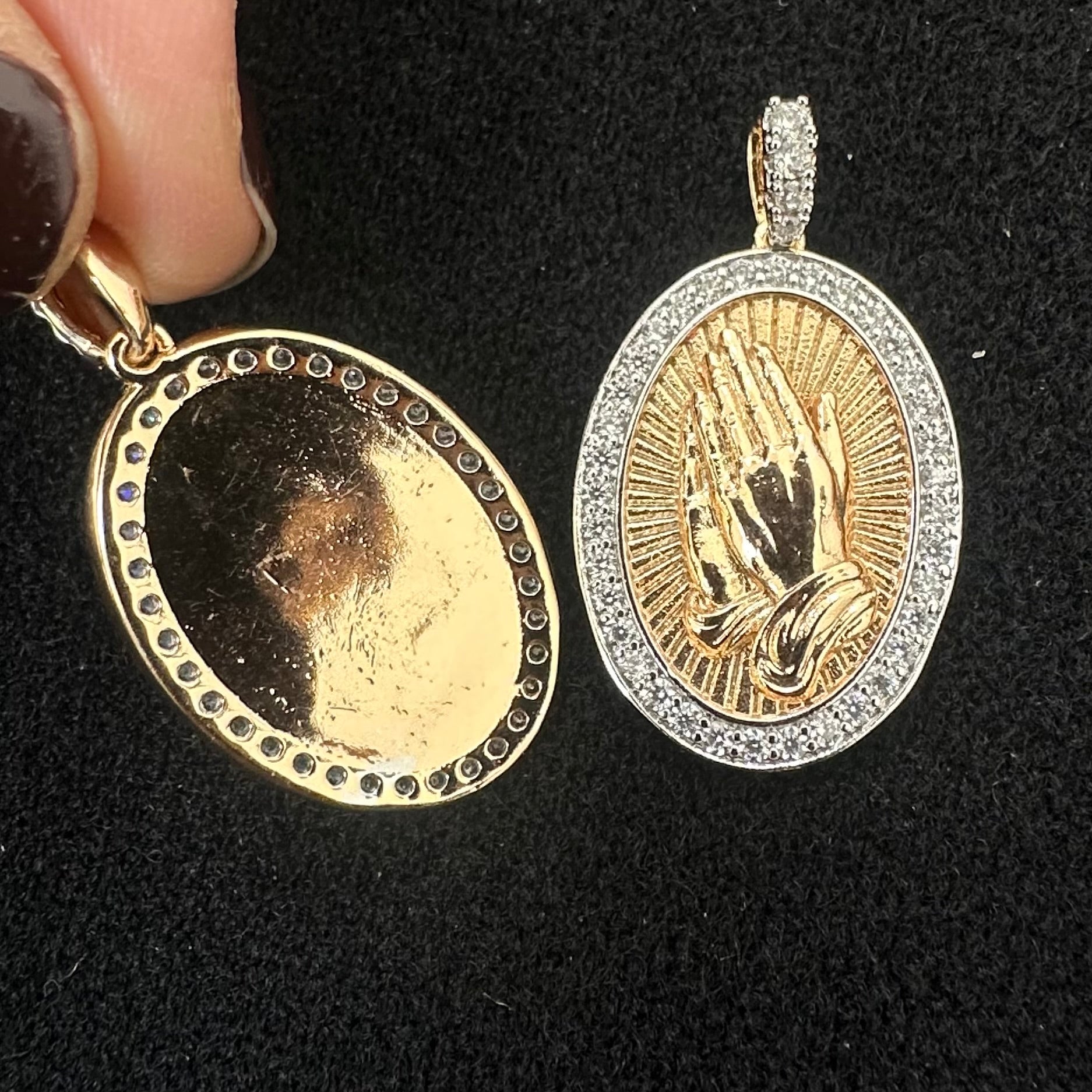 prayer hand oval pendant
