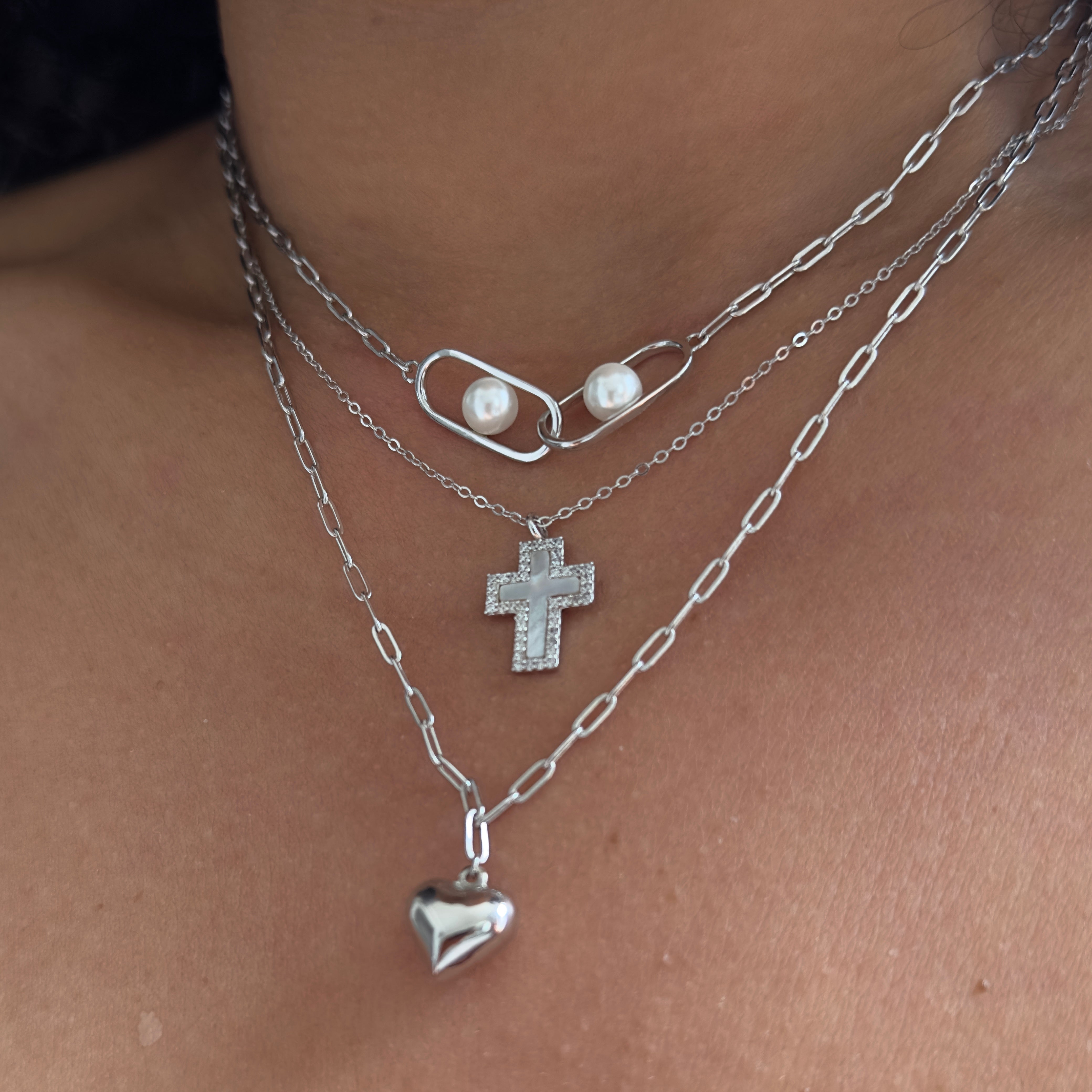 Caged Pearl Cross Necklace Set