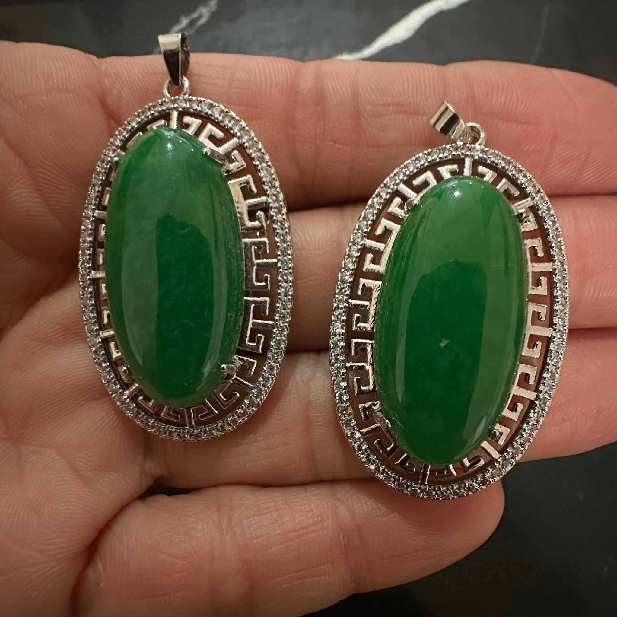Greek Oval Jade Pendant