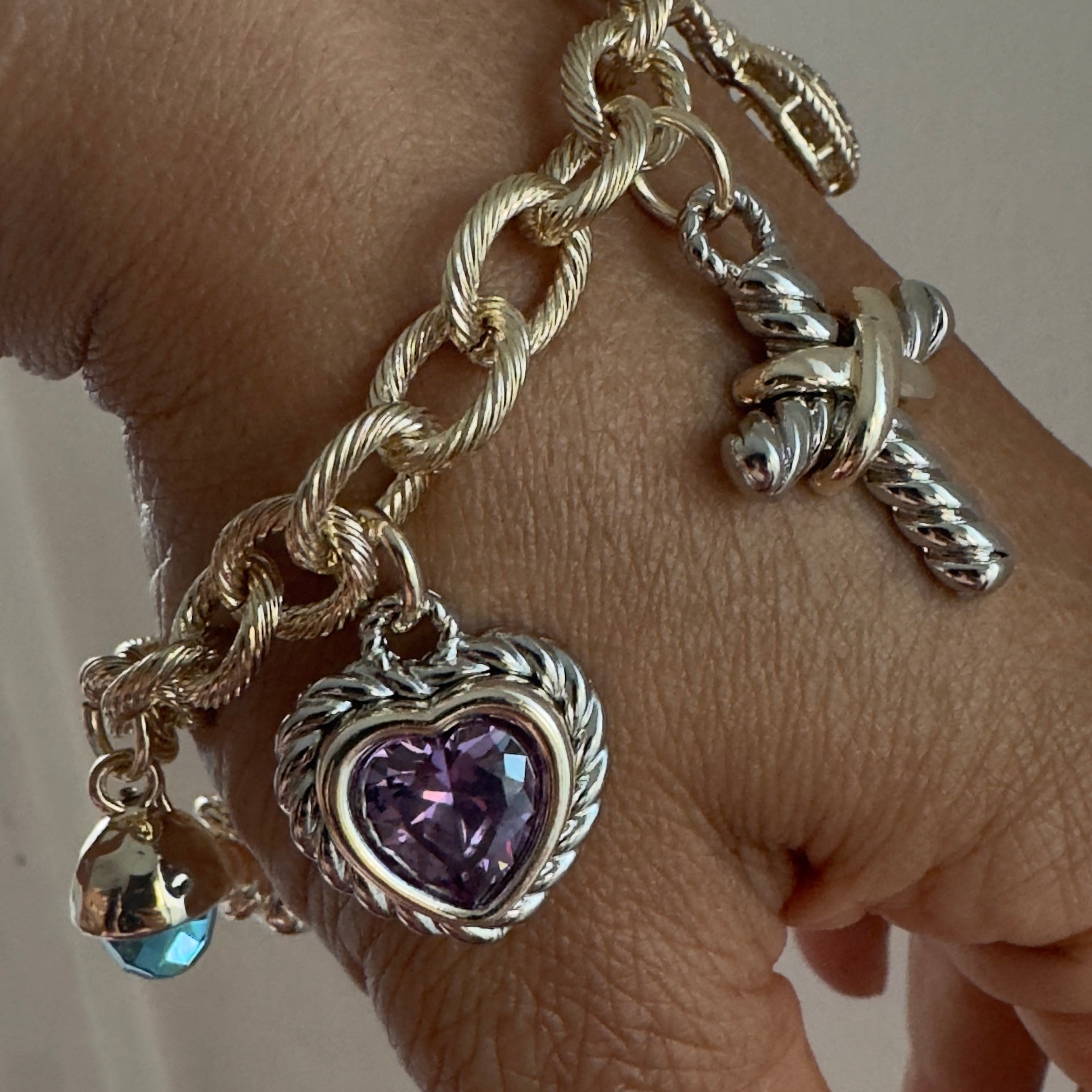 X cross amethyst heart bracelet