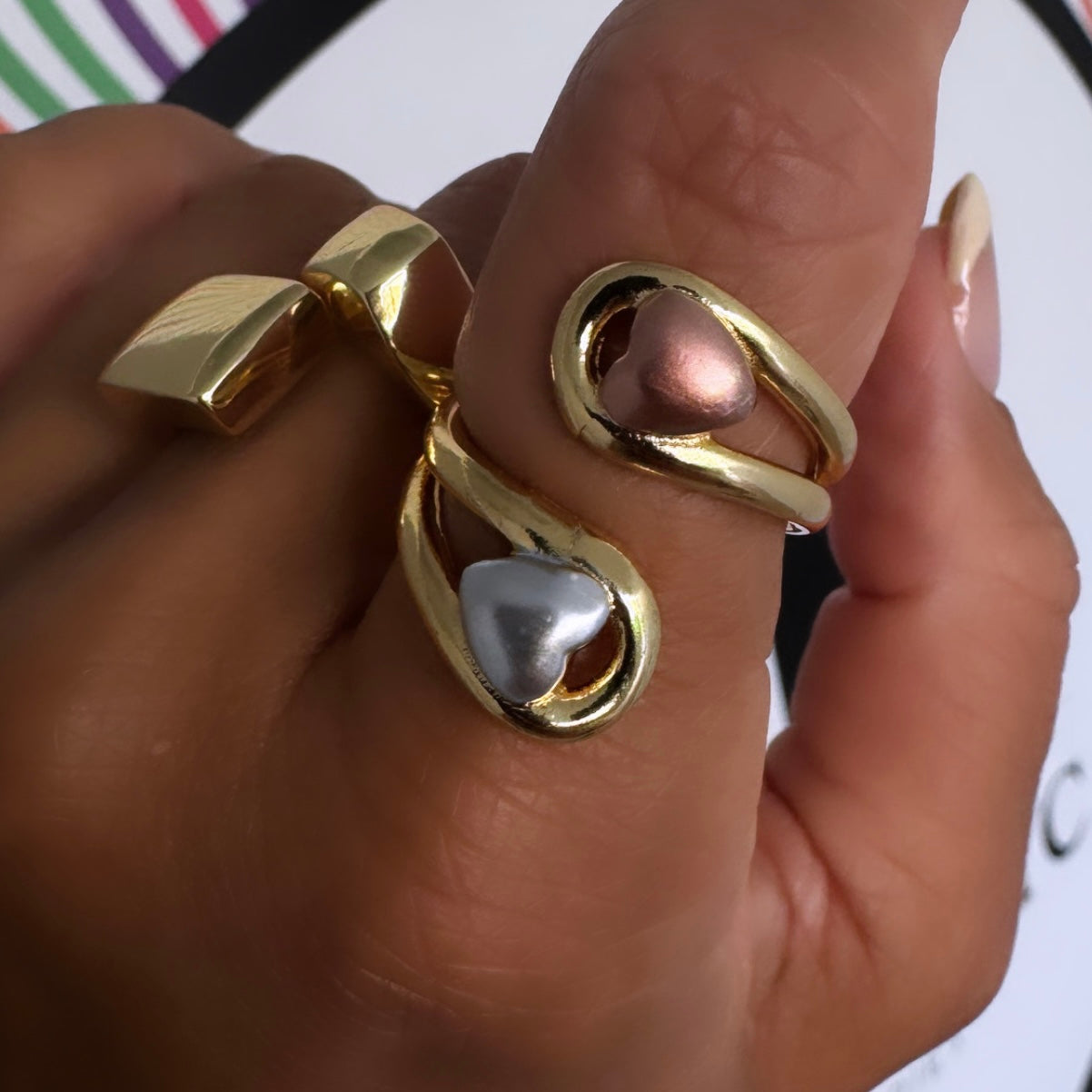 Wrap Tri Color Heart Ring