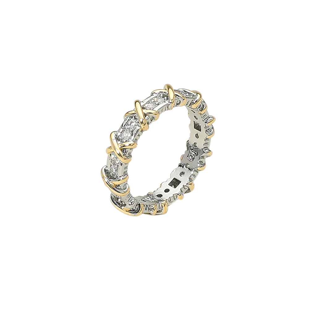 Two Tone Crisscross Accent Eternity Band Ring