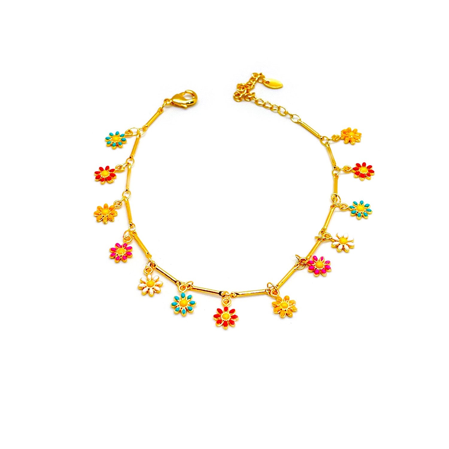 Multi Flower Charm Anklet