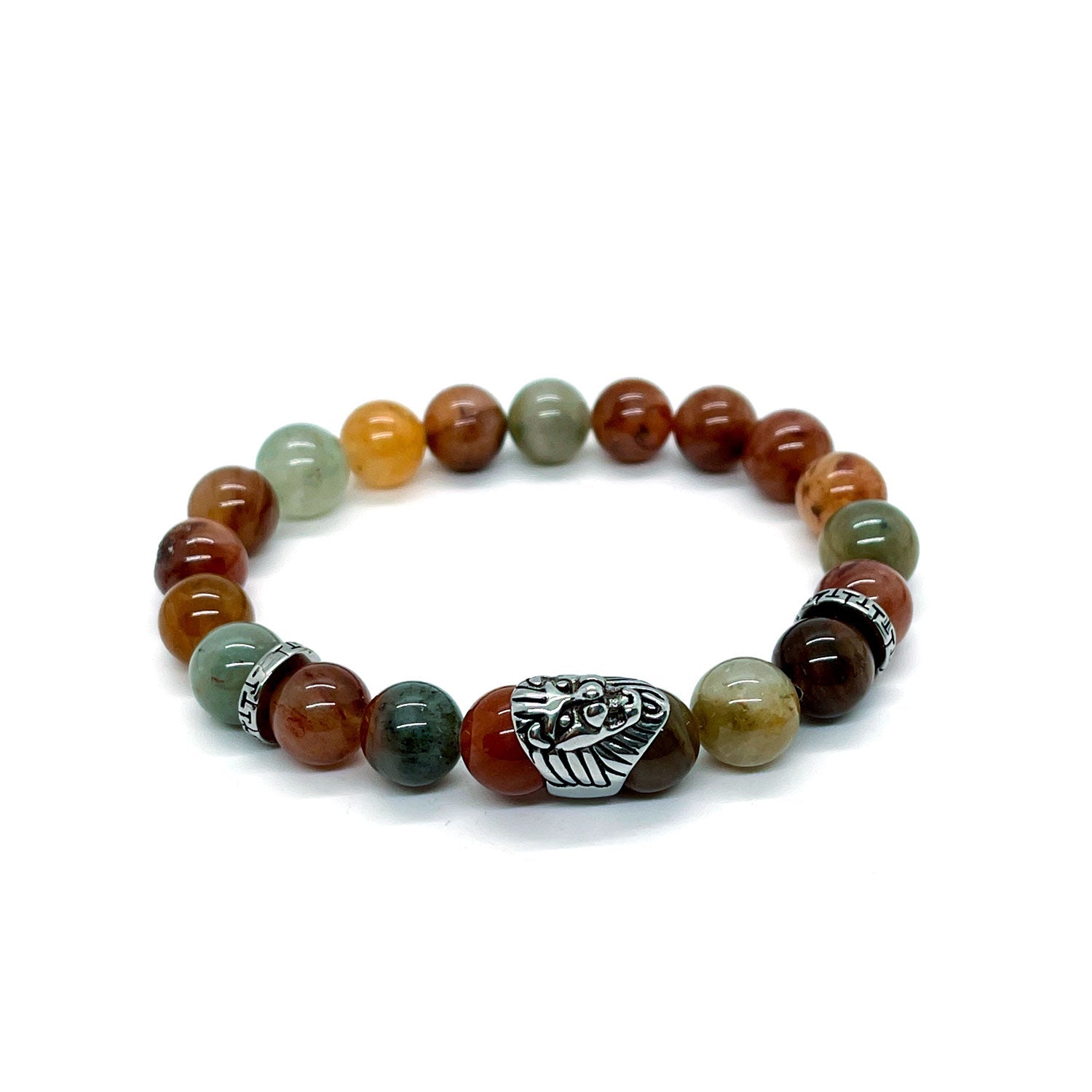 Silver Lion Charm Mix Stone Bracelet