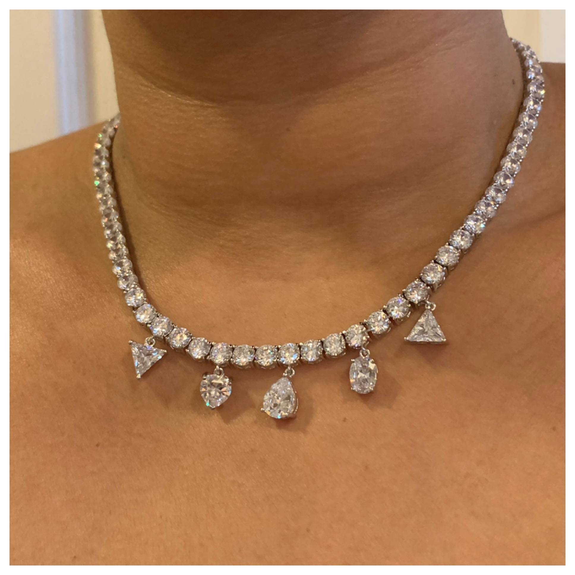 Multi Diamond Shape Charm Tennis Necklace ( 16