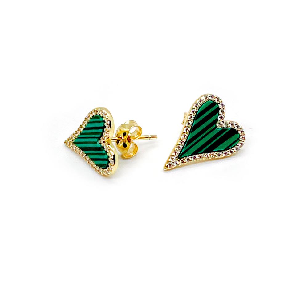 Emerald Enamel Heart Stud Earrings
