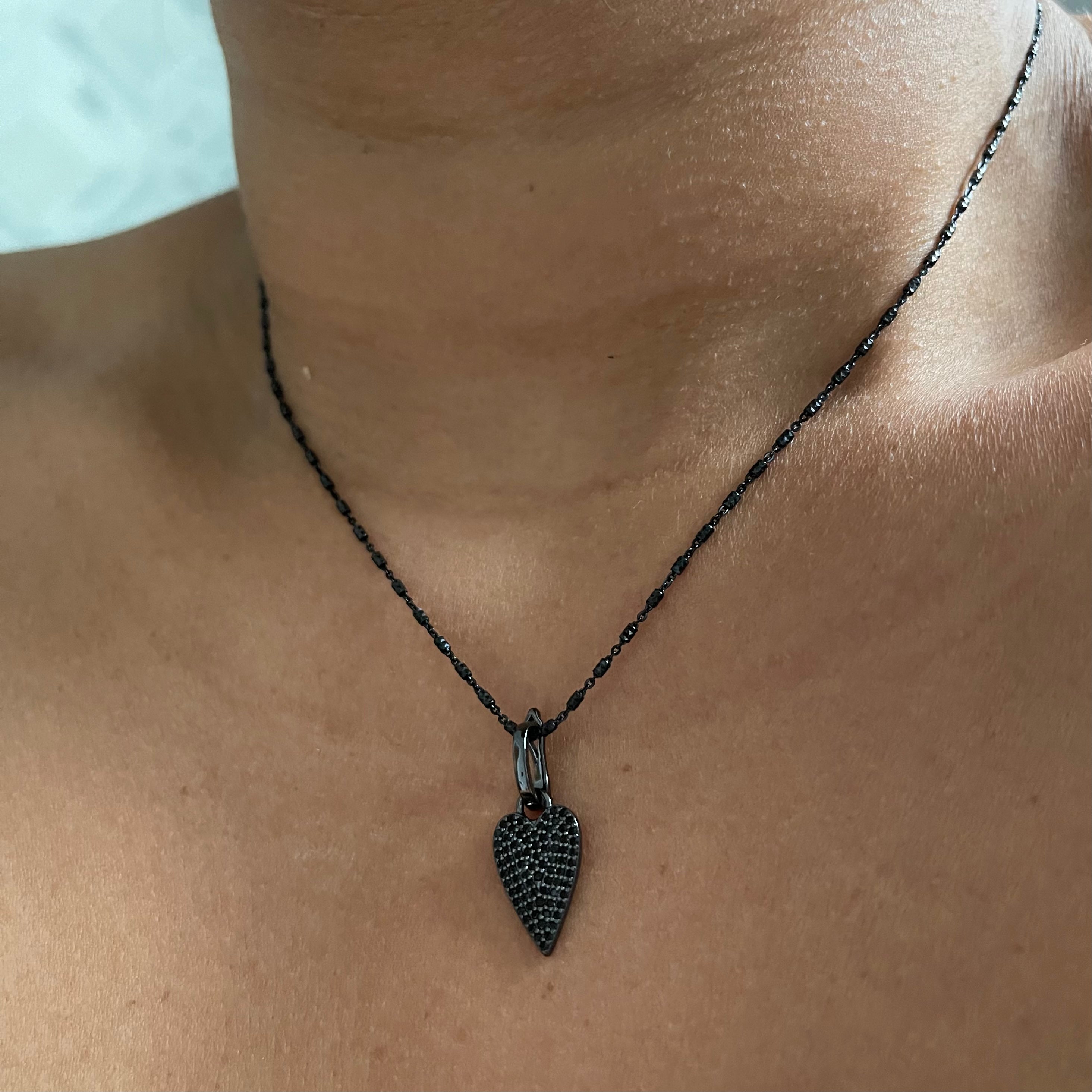 Miniature Black Vertical Heart Necklace
