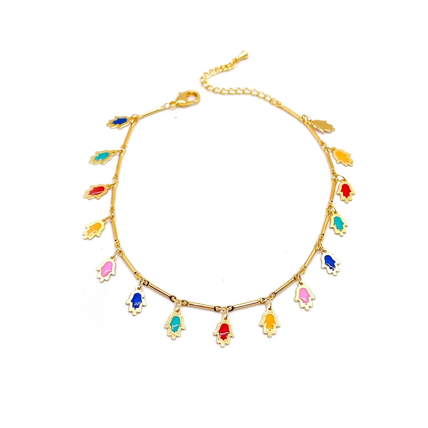 Multi color hamsa charm anklet