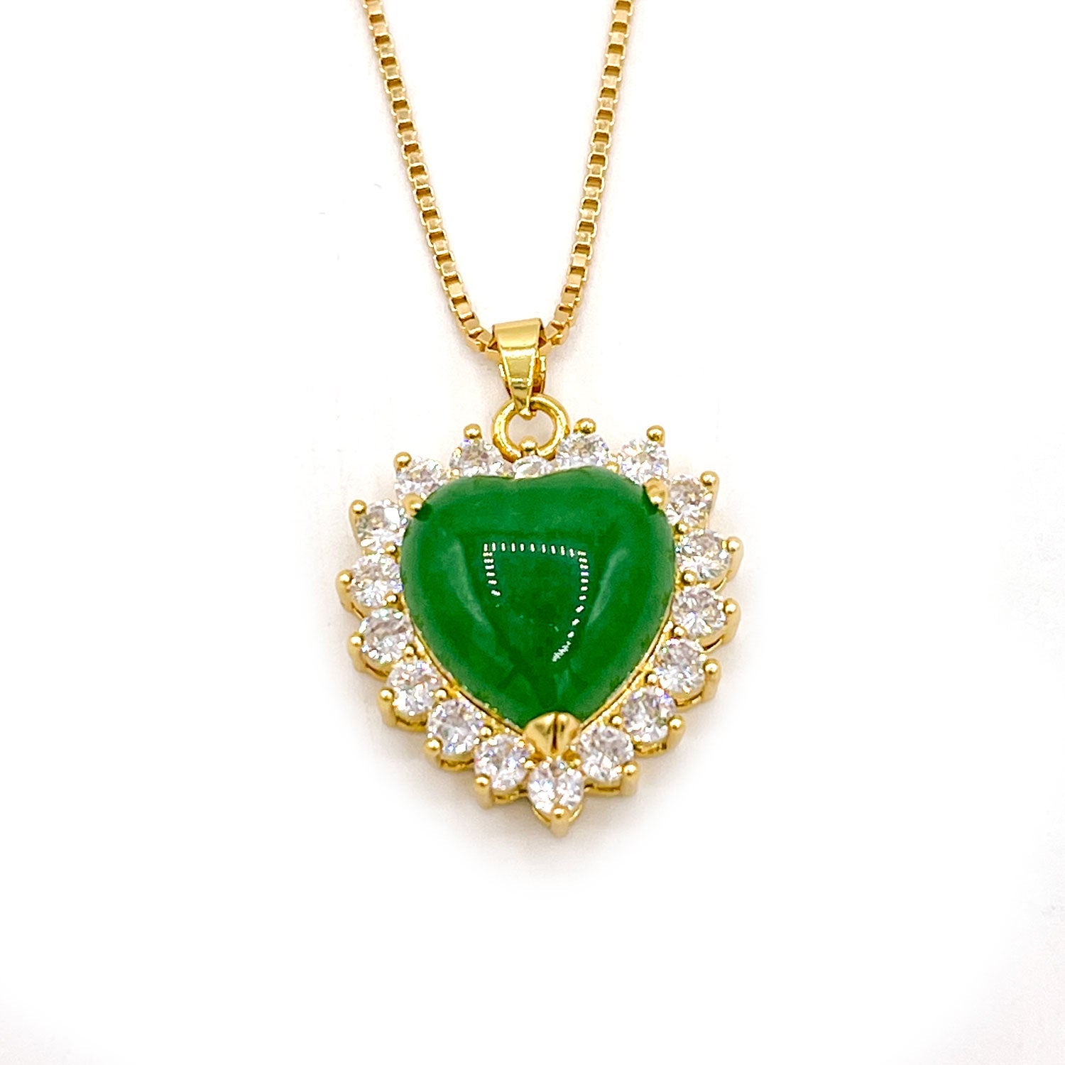 Diamond Jade Heart Neckalce
