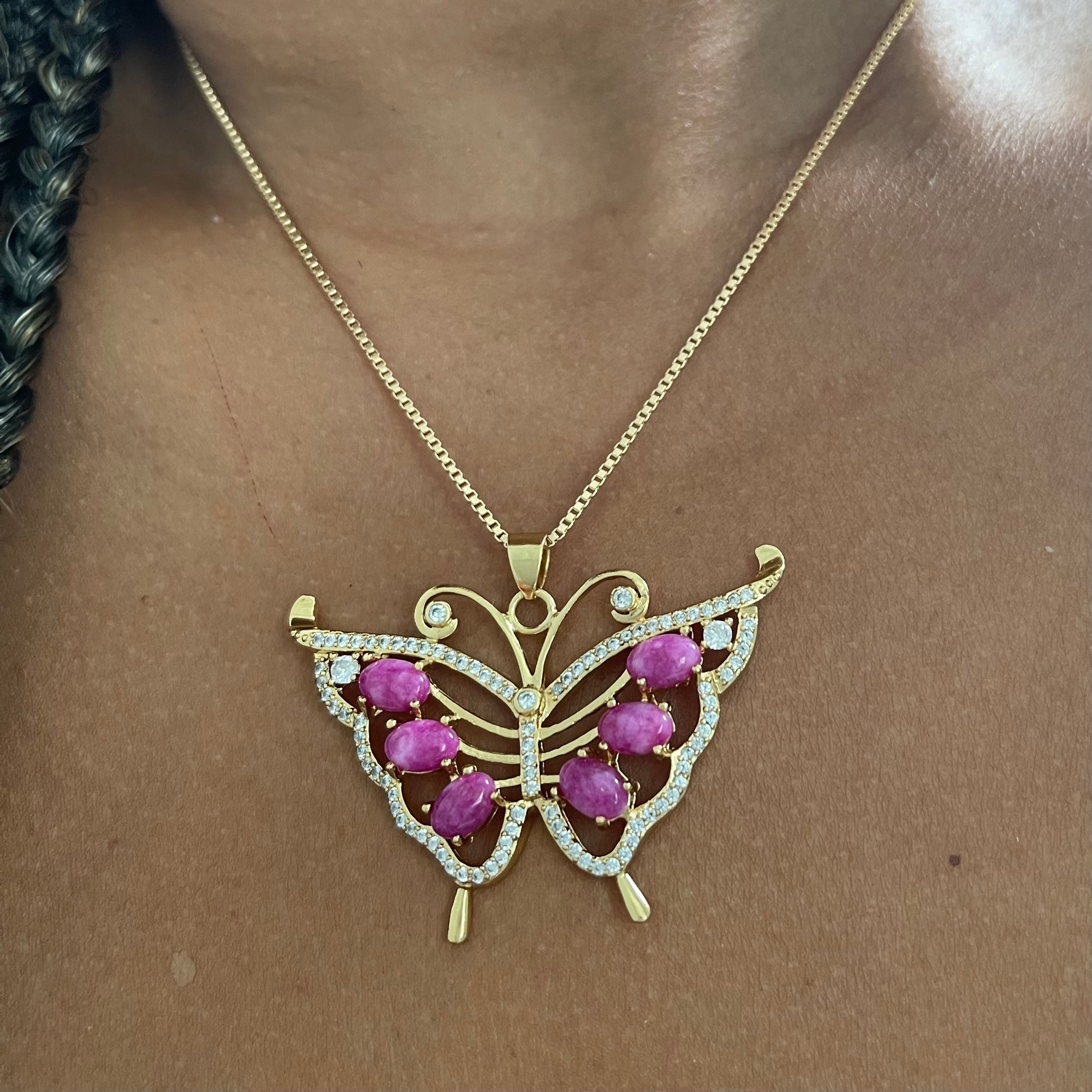Spread Your Wings Fuchsia Pendant Necklace