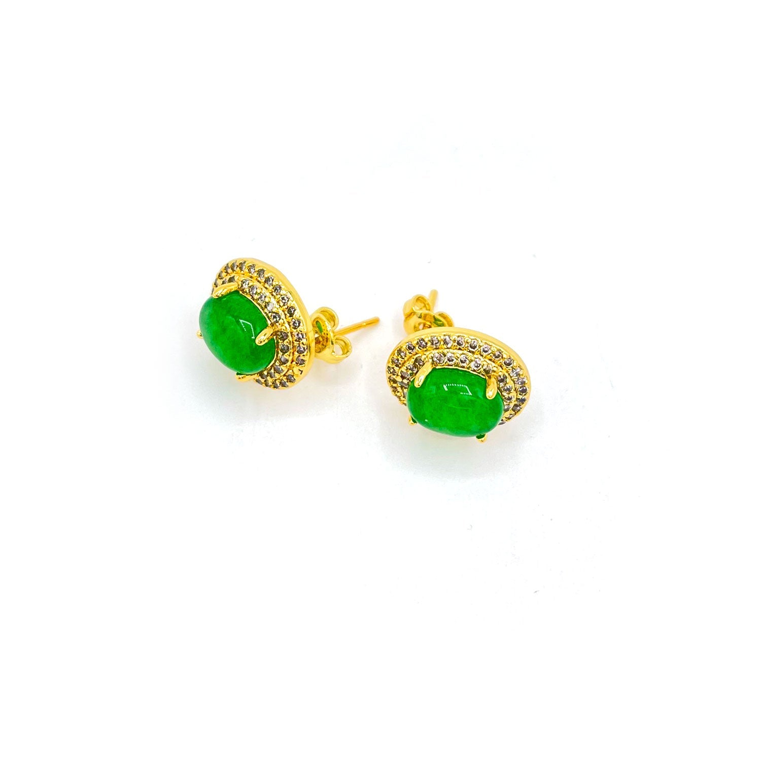 Jade Duo Row Stone Stud Earrings