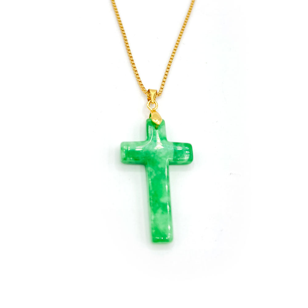 Jade Cross Necklace Pendant 1.5”